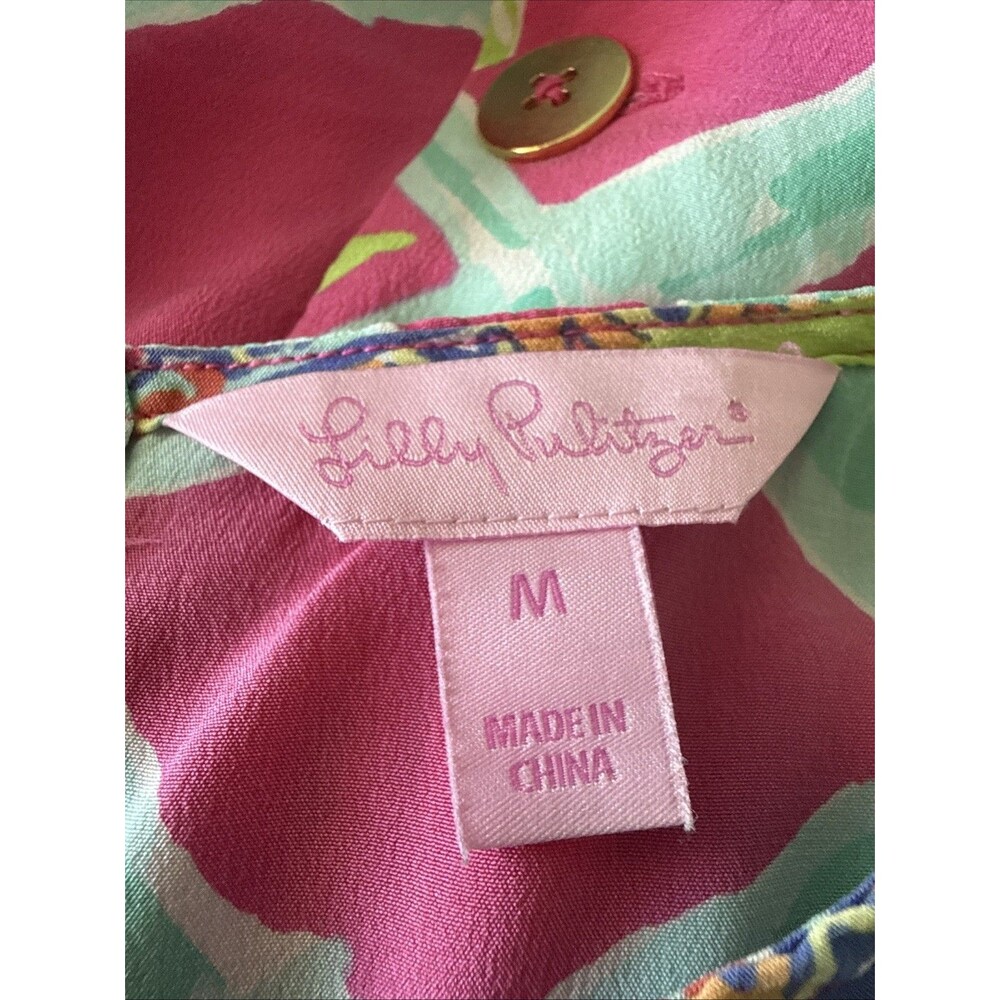 Lilly Pulitzer Iona Silk Shell Top Capri Pink Size Medium Gold Back Buttons - Picture 5 of 7